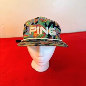 Rare Vintage 90s Ping Golf Hat Funky Wild Rainbow Fish Colorful Pattern USA Made
